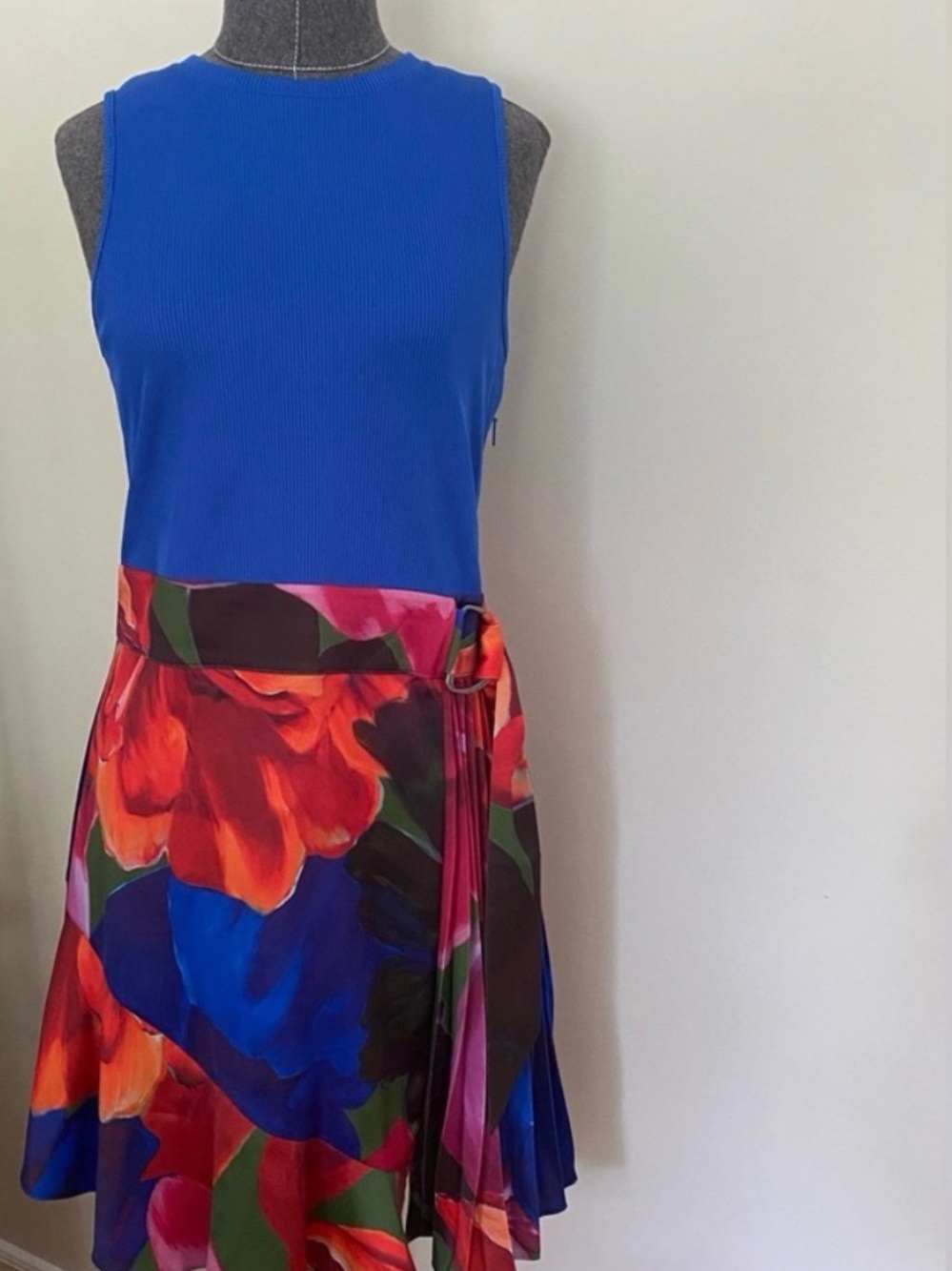 Ted Baker London Royal Blue Sleeveless Dress with Multicolor Floral Skirt